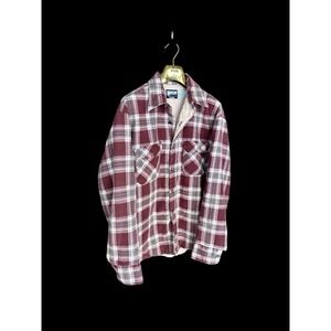 Vintage 70s Fieldmaster Shirt Jacket XL Red Plaid Flannel Lined USA Made *flaw